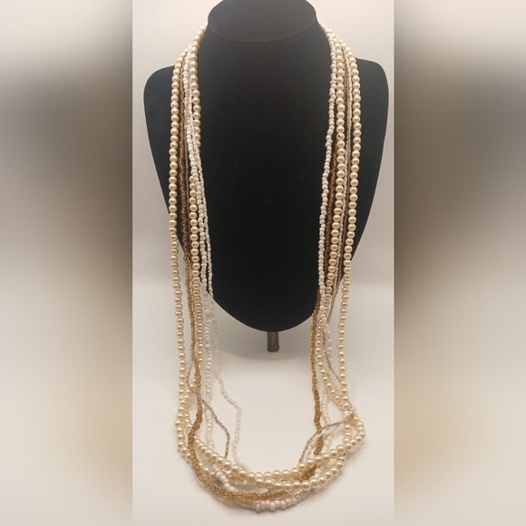 Source Unknown Jewelry - Vintage multi-strand faux pearl & seed bead necklace with gold-tone accents 18"